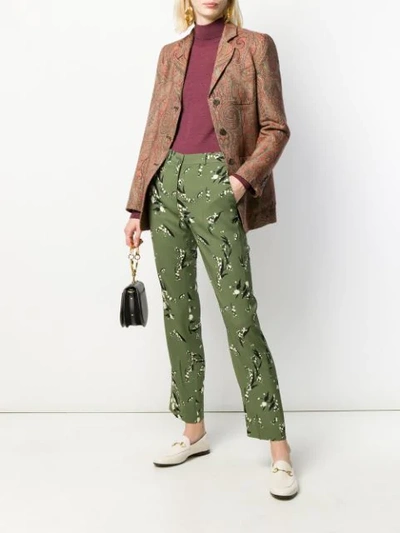 Shop Etro Floral Print Straight Trousers In Green