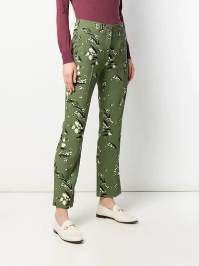 Shop Etro Floral Print Straight Trousers In Green