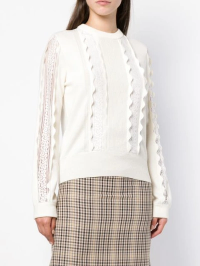 Shop Chloé Ribbed Lace Jumper In White