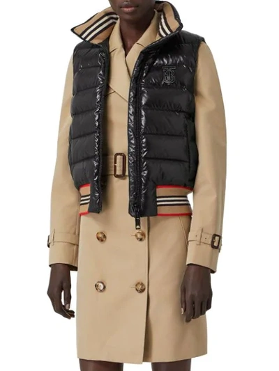 Shop Burberry Icon Stripe Detail Down-filled Puffer Gilet In Black