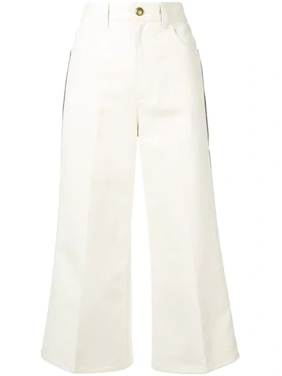 Shop Gucci Web Trim Cropped Jeans In Neutrals