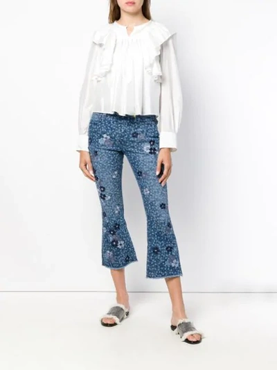Shop Michael Michael Kors Floral Printed Flared Jeans In Blue