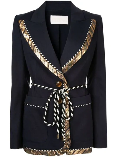 Shop Peter Pilotto Gold Trim Rope Tie Blazer In Blue