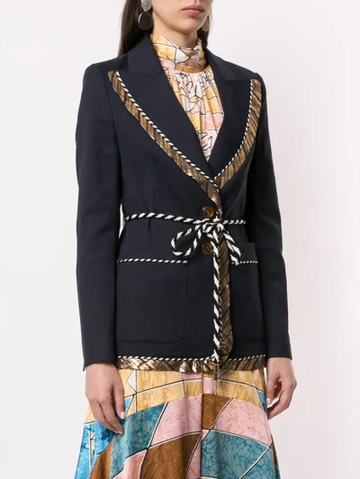 Shop Peter Pilotto Gold Trim Rope Tie Blazer In Blue