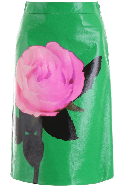 Shop Prada Printed Leather Skirt In Prato Pink (green)