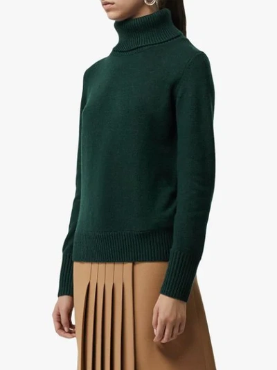 Shop Burberry Embroidered Crest Cashmere Roll In Green