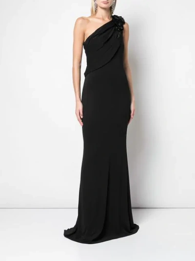 Shop Badgley Mischka Empire Line One Shoulder Dress In Black