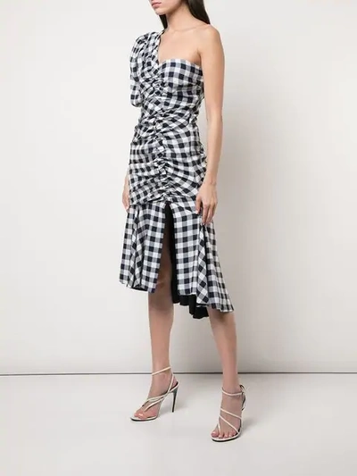 Shop Jonathan Simkhai Gingham Asymmetric Gathered Dress In Blue