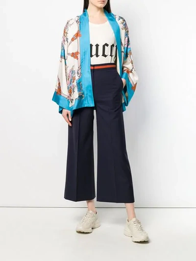 Shop Gucci Floral Print Kimono Jacket In Neutrals