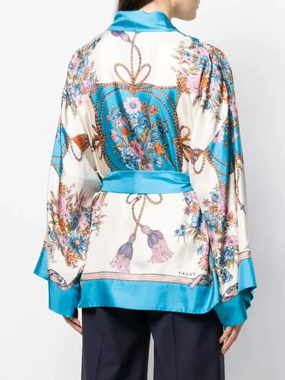 Shop Gucci Floral Print Kimono Jacket In Neutrals