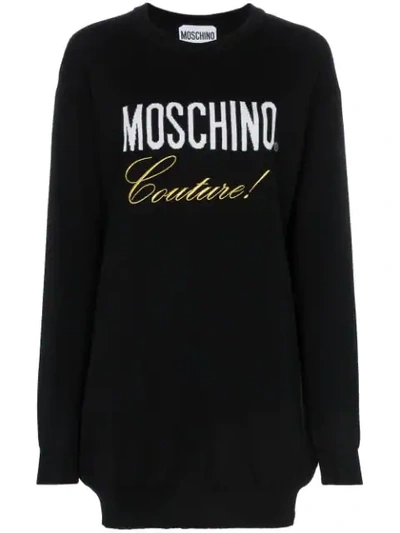 Shop Moschino Embroidered Couture Logo Dress In Black