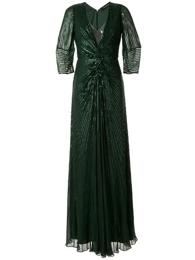 Shop Jenny Packham Embellished Maxi Dress In Green