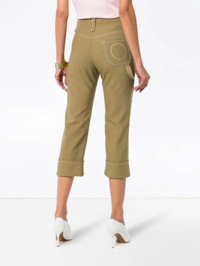 Shop Chloé Capri Cropped Trousers With Contrasting Stitch In Green
