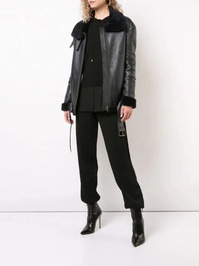 Shop Nicole Miller Shearling Jacket In Black