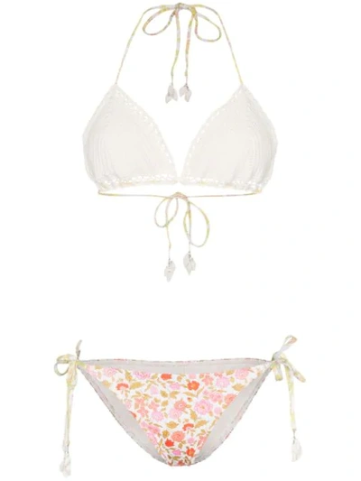 Shop Zimmermann Floral And Crochet Mix-match Bikini In Multicolour