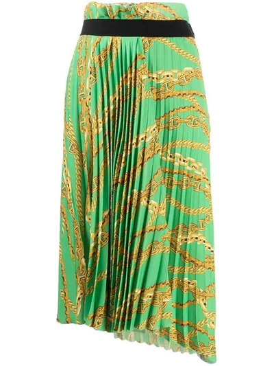 Shop Balenciaga Pleated Chain Print Skirt - Green