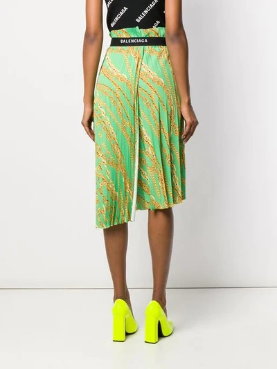 Shop Balenciaga Pleated Chain Print Skirt - Green