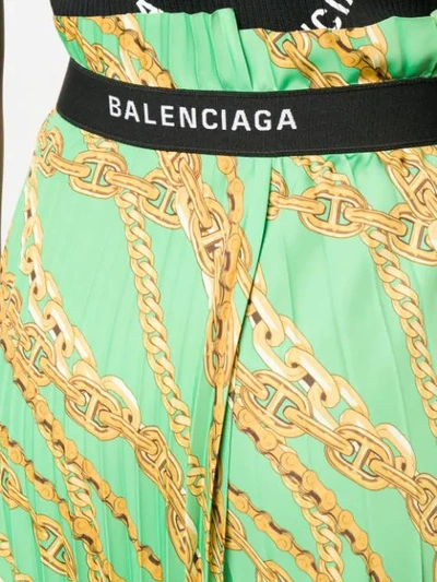 Shop Balenciaga Pleated Chain Print Skirt - Green