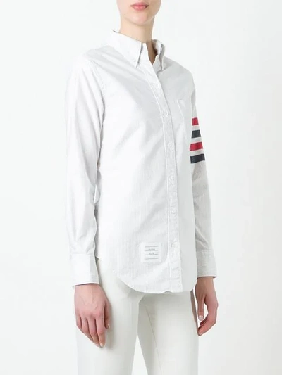 Shop Thom Browne Long Sleeve Button Down With Woven 4-bar Stripe In University Stripe Oxford In White