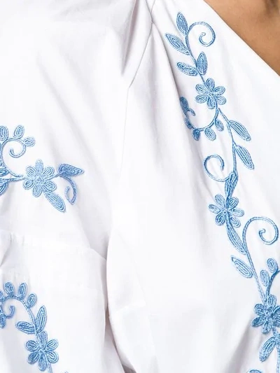 Shop Wandering Embroidered Puff Sleeve Blouse In White With Lt Blue Embr