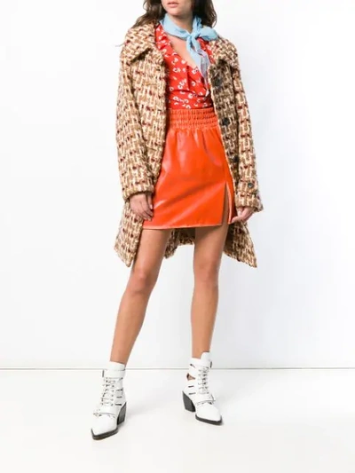 Shop Miu Miu Leather Flared Mini Skirt In Orange