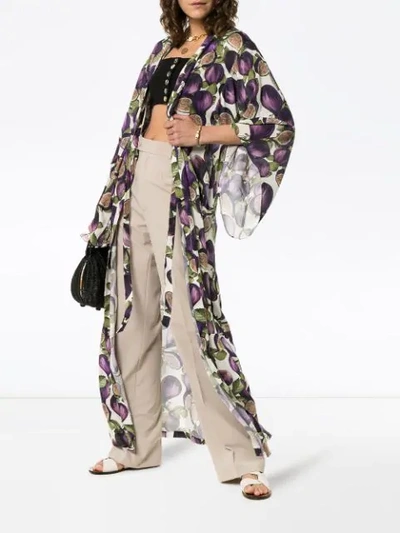 Shop Adriana Degreas Fig Print Satin Kimono In Purple