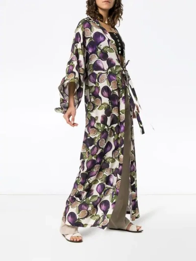 Shop Adriana Degreas Fig Print Satin Kimono In Purple