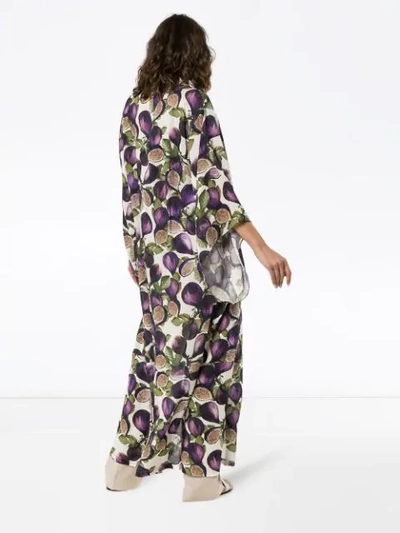 Shop Adriana Degreas Fig Print Satin Kimono In Purple