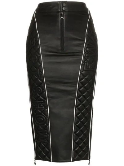 Shop Marine Serre High Waisted Quilted Leather Midi Skirt In Black