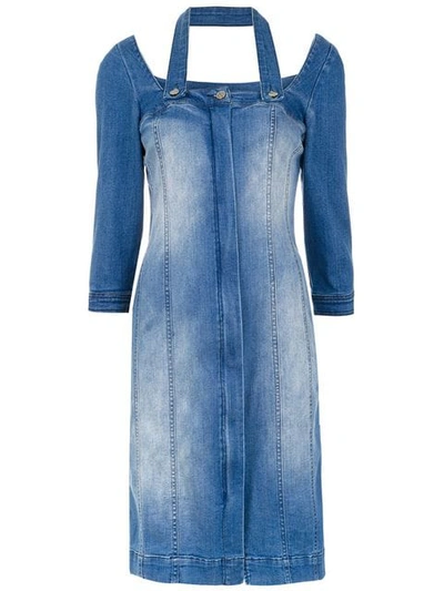 Shop Tufi Duek Cropped Sleeves Denim Dress - Blue