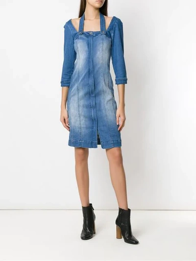 Shop Tufi Duek Cropped Sleeves Denim Dress - Blue