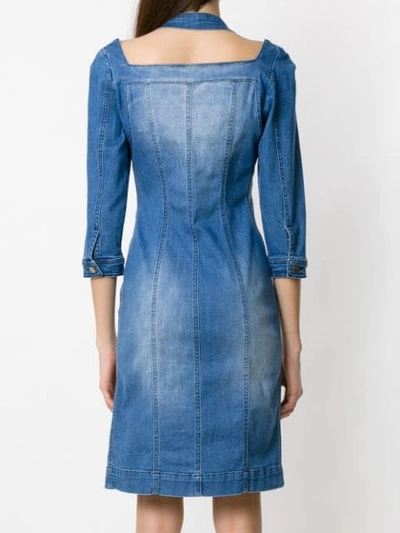 Shop Tufi Duek Cropped Sleeves Denim Dress - Blue