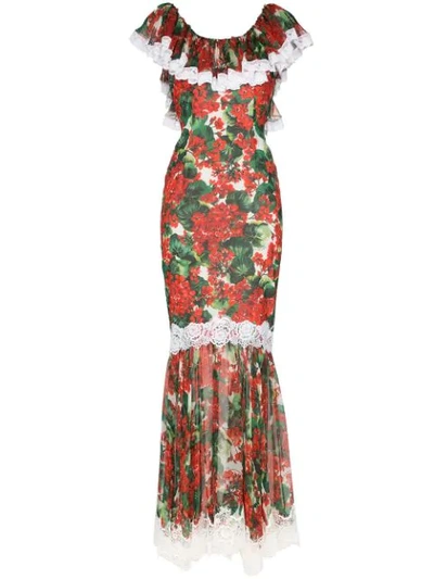 Shop Dolce & Gabbana Portofino-print Fishtail Gown In Red