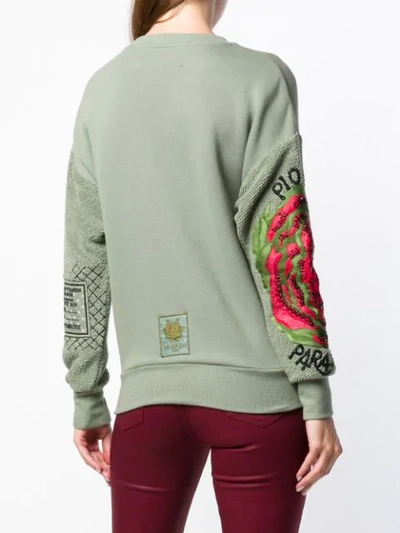 Shop Mr & Mrs Italy Embroidered Sleeve Sweatshirt In Green