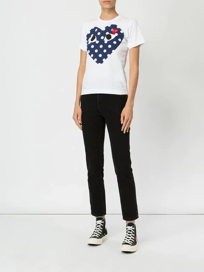 Shop Comme Des Garçons Play Heart Print T-shirt In 1 White