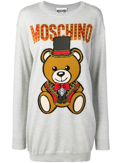 Shop Moschino Circus Bear Jumper Dress In Grey