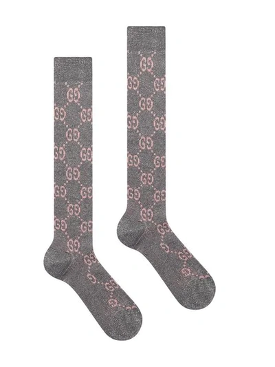 Shop Gucci Lurex Interlocking Gg Socks In Grey