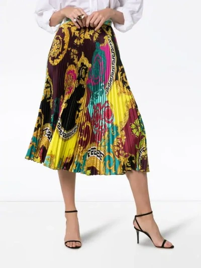 Shop Versace Baroque Print Pleated Skirt In Multicolour