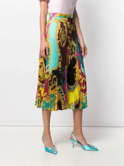 Shop Versace Baroque Print Pleated Skirt In Multicolour