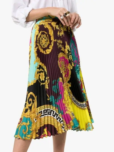 Shop Versace Baroque Print Pleated Skirt In Multicolour