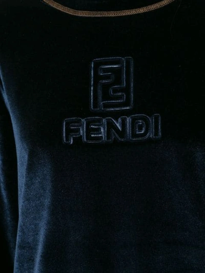Pre-owned Fendi Logo Embossed Velour Sweater In Blue