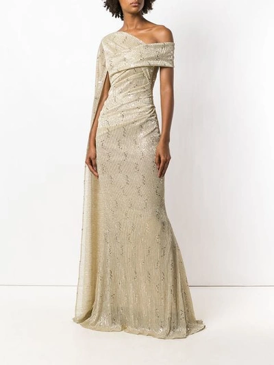 Shop Talbot Runhof Metallic Draped Gown In Neutrals