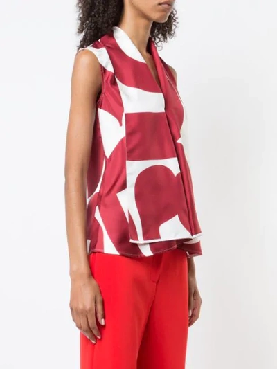 Shop Victoria Beckham Draped Geometric Blouse In Red