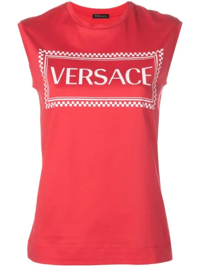 Shop Versace Logo Tank Top In Red