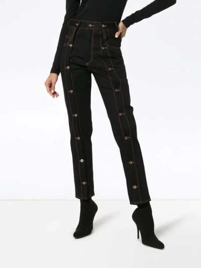 Shop Delada Button Detail Cropped Jeans In Black