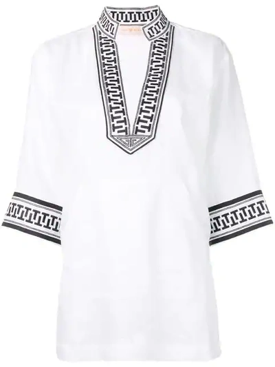 Shop Tory Burch Embroidered Trim Tunic Top In White