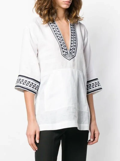 Shop Tory Burch Embroidered Trim Tunic Top In White