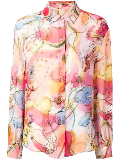 Shop Moschino Star And Blooms Printed Shirt - Pink