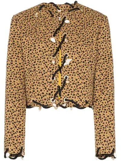 Shop Rejina Pyo Leopard Print Shell Charm Collarless Jacket In Brown