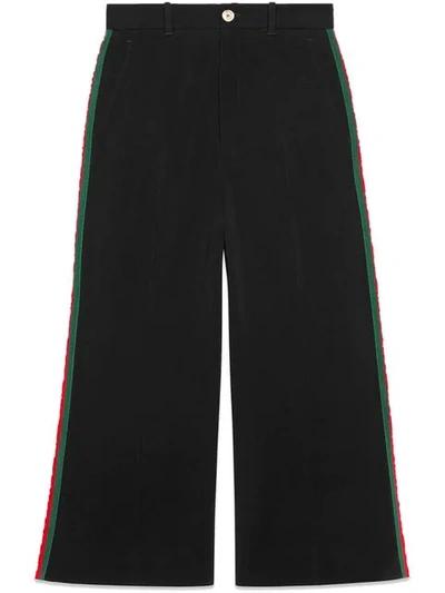 Shop Gucci Viscose Culotte Pant With Web In Black